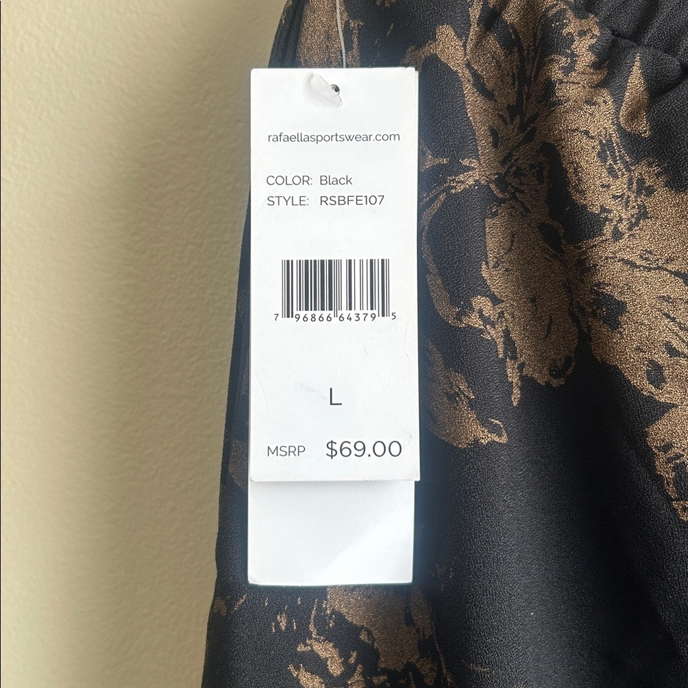Rafaella black and gold print "the wide" polyester/elastane pants size large - Picture 4 of 6